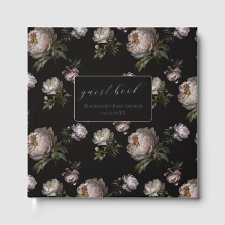Dark Peony Flowers Foil Baby Shower Guestbook