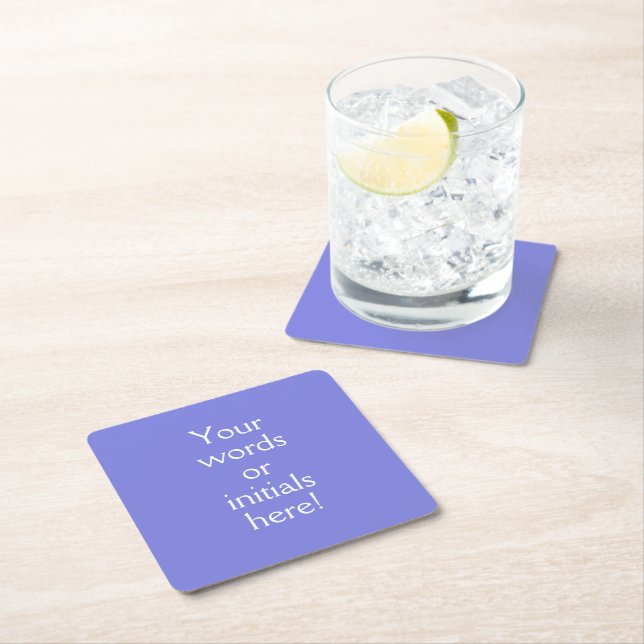 Dark Periwinkle Purple Custom Square Paper Coaster (Insitu)