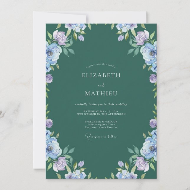 Dark Petrol Watercolor Wedding Invitation (Front)