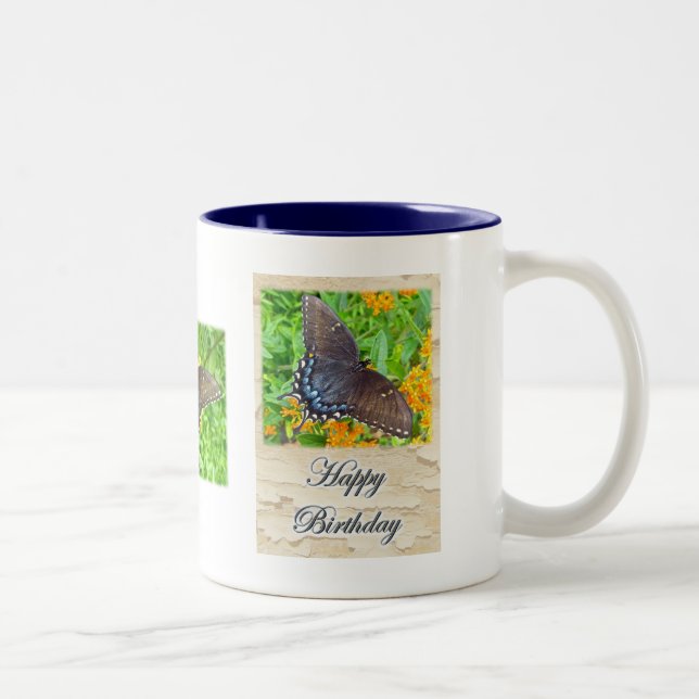 Dark Phase Tiger Swallowtail Butterfly Birthday Two-Tone Coffee Mug (Right)