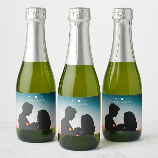 Dark Photo | Engagement | Mini Sparkling Wine Labe Label (Bottles)
