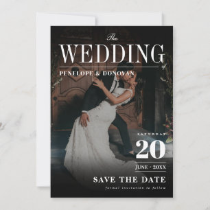 Dark Photo Magazine Type Elegant QR Code Wedding Save The Date
