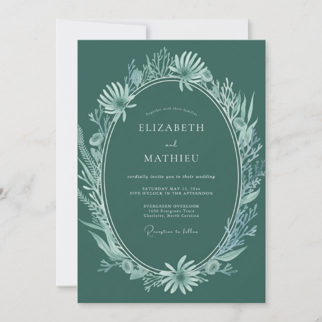 Dark Pine Foliage Eucalyptus Wedding Invitation (Front)