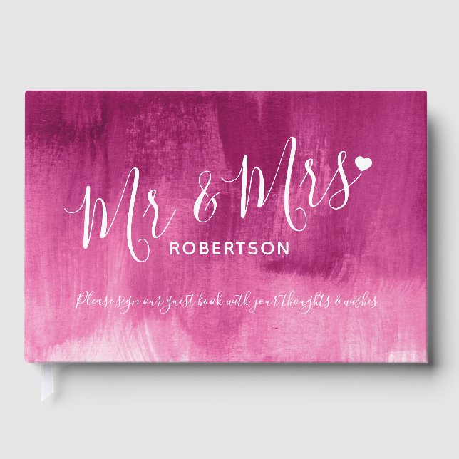 Dark pink abstract personalized wedding guest book (Front)