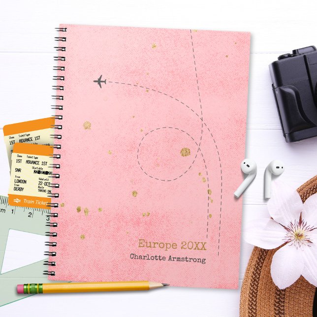 Dark Pink Aeroplane Name Gold Spots Travel Journal (Dark Pink Airplane Name Gold Spots Travel Journal ©Susanne Sachers - Sunny Wanderlust 🌞✈️)