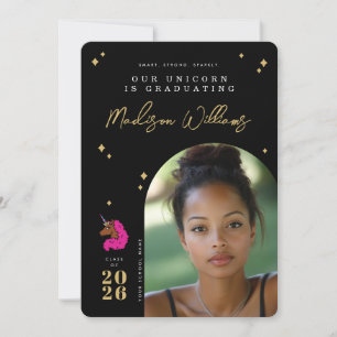 Dark Pink Afro Unicorn Graduation Announcement