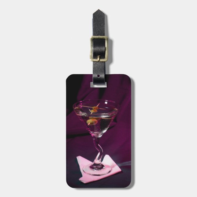 Dark Pink Alcohol Cocktail Martini Luggage Tag (Front Vertical)
