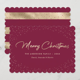 Dark Pink and Gold Modern Merry Christmas Card