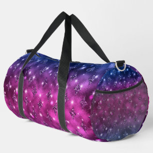 DARK PINK & BLUE DIAMOND GLITTER LOOK  DUFFLE BAG