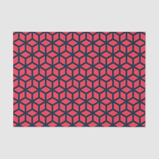 Dark Pink Blue Geometric Pattern Tissue Paper (Front)