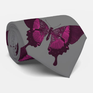 Dark pink butterfly with grey backround tie