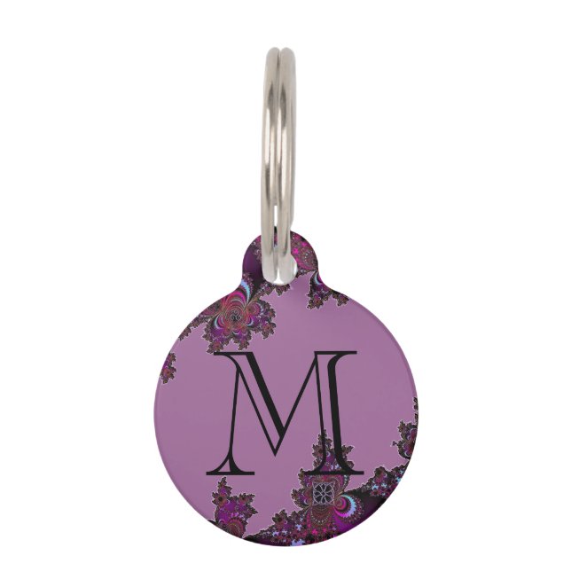 Dark Pink Celtic Fractal Design Pet Tag (Back)