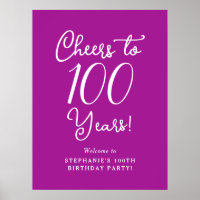 Dark Pink Cheers to 100 Years Birthday Welcome