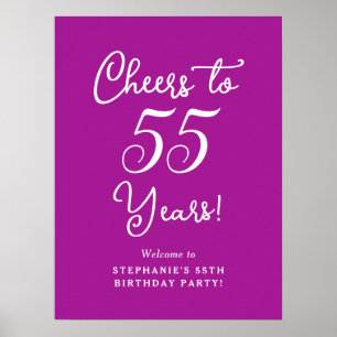 Dark Pink Cheers to 55 Years Birthday Welcome Sign
