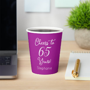 Dark Pink Cheers to 65 Years 65th Birthday Paper Cups