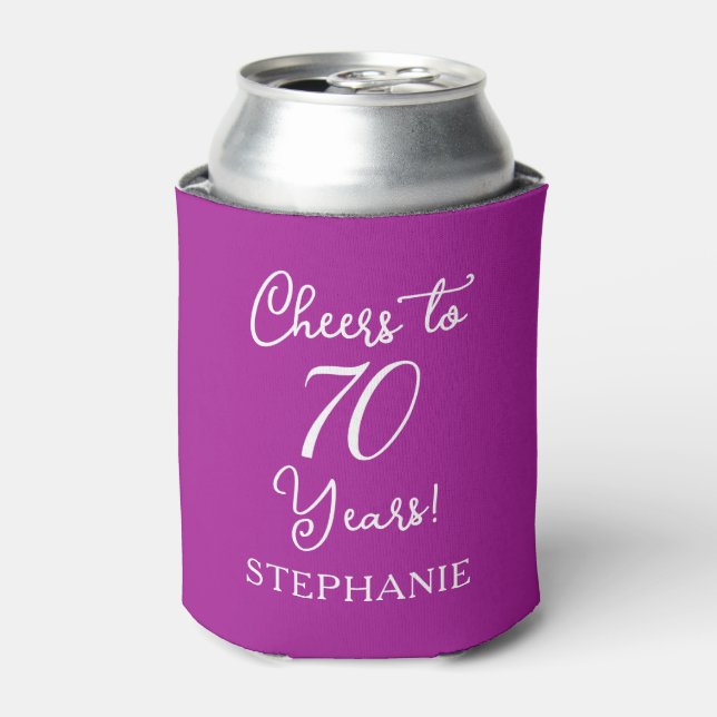 Dark Pink Cheers to 70 Years 70th Birthday Can Cooler (Can Front)