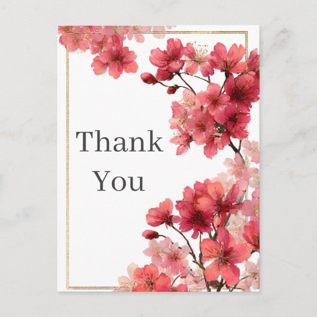 Dark Pink Cherry Blossoms Thank You Card (Front)