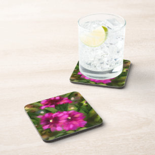 Dark Pink Dahlia Floral Flowers Flower Green Coaster