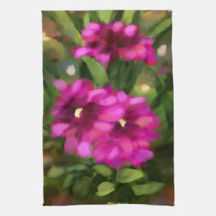 Dark Pink Dahlia Floral Flowers Flower Green Tea Towel