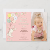 Dark Pink Daisies Balloons Some Bunny 1st Birthday