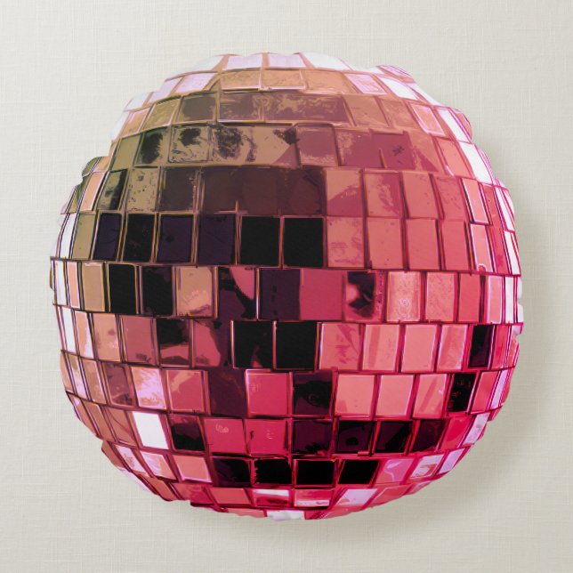 Dark Pink Disco Disco Ball Round Cushion (Front)