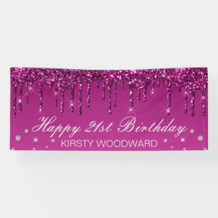 Dark Pink Dripping Glitter Birthday Banner