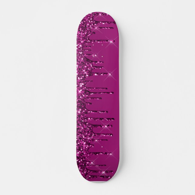 Dark Pink Dripping Glitter Skateboard (Front)