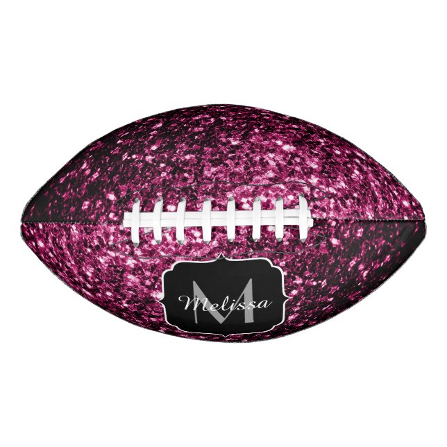 Dark pink faux glitter sparkle Monogram name Football (Front)