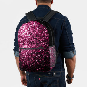 Dark pink faux glitter sparkles and black printed backpack