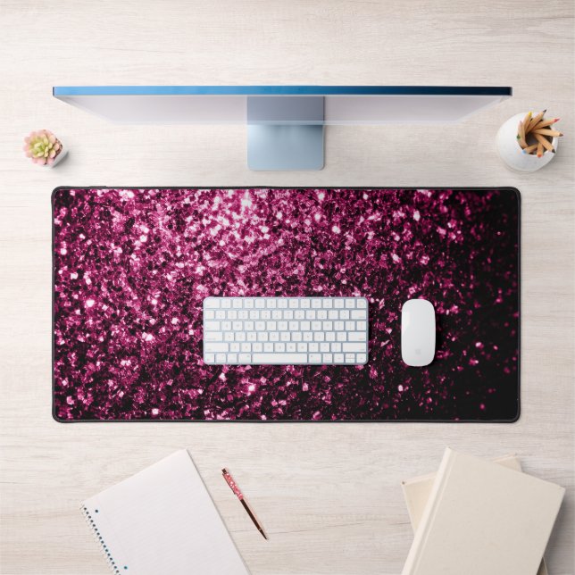 Dark pink faux glitter sparkles desk mat (Office 1)