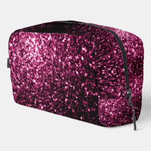 Dark pink faux glitter sparkles dopp kit