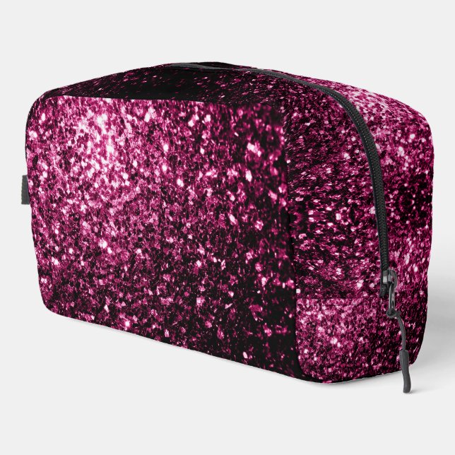 Dark pink faux glitter sparkles dopp kit (Right Corner)