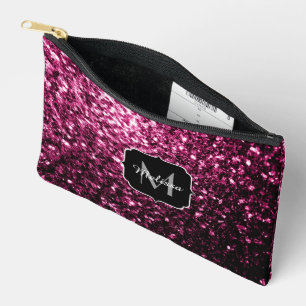 Dark pink faux glitter sparkles Monogram Accessory Pouch