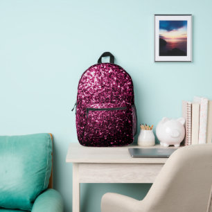 Dark pink faux glitter sparkles printed backpack
