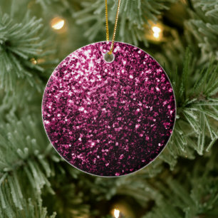 Dark Pink faux shiny glitter sparkles Ceramic Tree Decoration