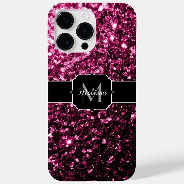 Dark Pink faux shiny glitter sparkles Monogram Case-Mate iPhone Case (Back)