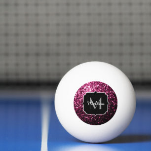 Dark Pink faux shiny glitter sparkles Monogram Ping Pong Ball