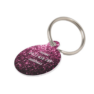  Dark Pink faux shiny glitter sparkles Personalise Pet Tag