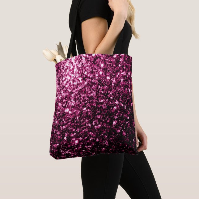 Dark Pink faux shiny glitter sparkles Tote Bag (Close Up)