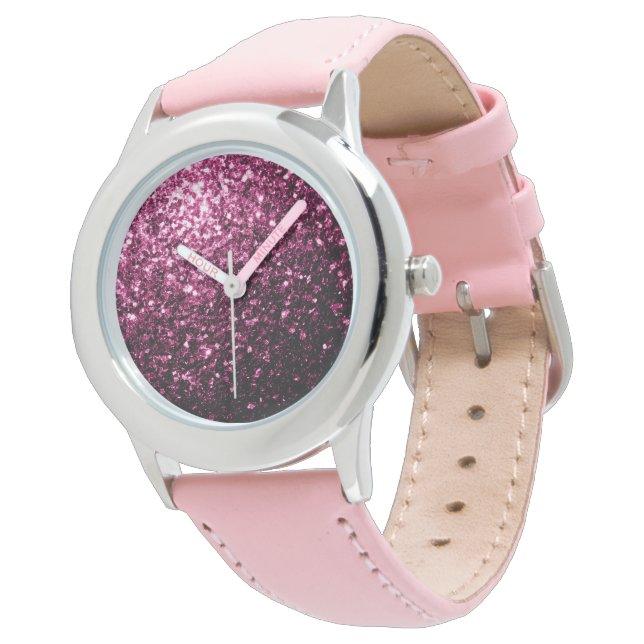 Dark Pink faux shiny glitter sparkles Watch (Angled)