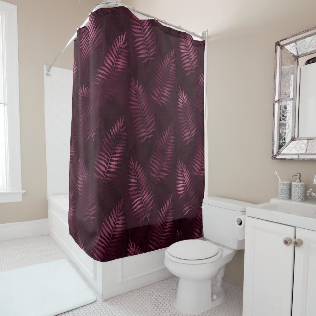 Dark Pink Fern Shower Curtain (In Situ)