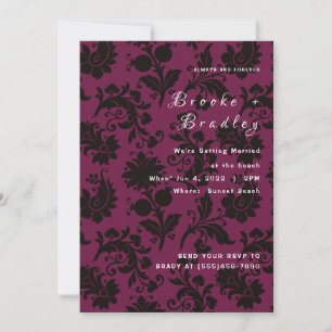 Dark Pink Floral Damask Wedding Invitation