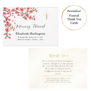 Dark Pink Flowers Branch Orthodox Memorial Thank You Card