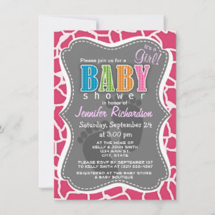 Dark Pink Giraffe Animal Print Invitation