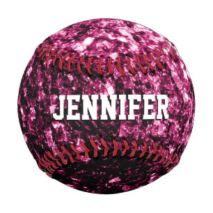 Dark pink glitter sparkles Your name Team Baseball