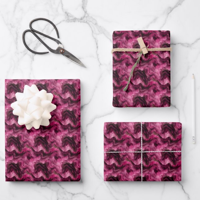 Dark Pink & Gold Marble Wrapping Paper Sheet (Front)