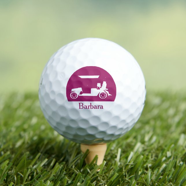 Dark Pink Golf Cart with Clubs Unique First Name   Balls (Insitu Tee)