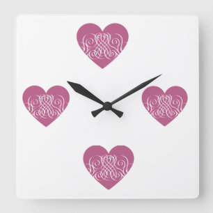 Dark Pink Heart Teen Girl bedroom decor   Square Wall Clock