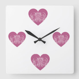 Dark Pink Heart Teen Girl bedroom decor Square Wall Clock