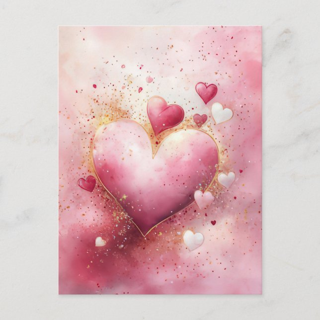 Dark pink Hearts and Glitter Valentine's Greeting Postcard (Front)